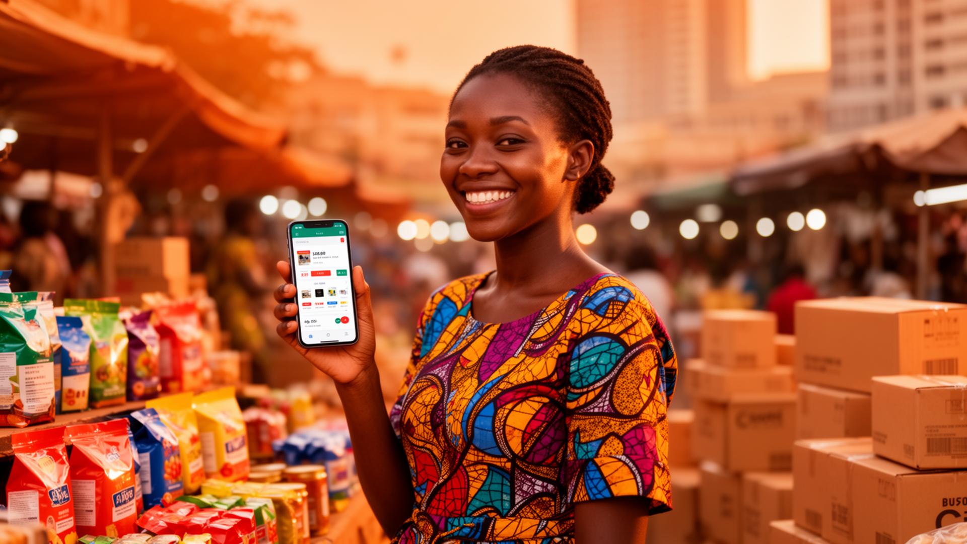 Vendeuse africaine utilisant EWA Marketplace